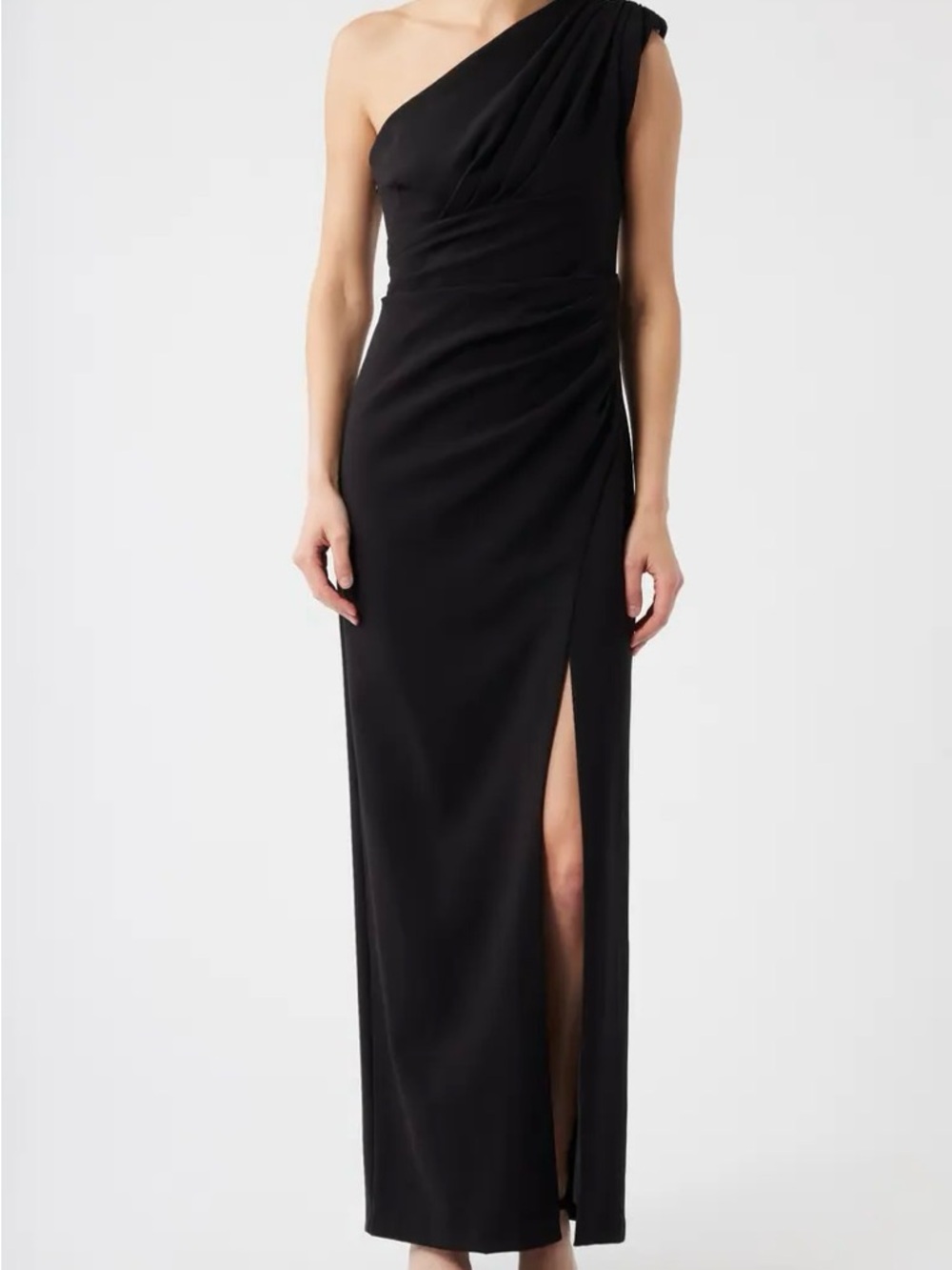 Black One-Shoulder Maxi Dress with Side Slit wedding guest